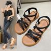 Flat Sandals Women's Elastic Strap Sleeve Cross Soft Bottom Student Casual Sandals