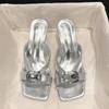 Fashion Shoes Woman's Slippers Square Toe Glitter Slides Heeled Mules Rubber Flip Flops 2025 Jelly High Hawaiian Thin Scandals Crystal