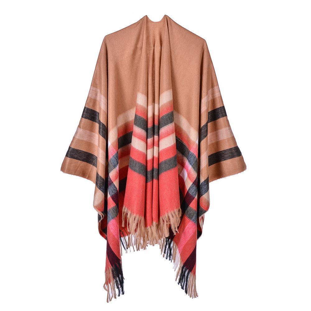 Women S Plaid Tassel Scarf Warm Dual Use Shawl European Fashion