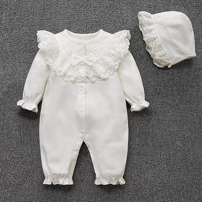Lente Pasgeboren Baby Meisjeskleding Kant Bloemen Prinses Jumpsuit + Hoeden Baby Meisjes Bodysuits Onesie