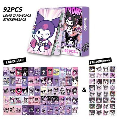 Same-day Shipping Sanrio Photocard Goods LOMO Illustration Photocard 60 Pcs + Mini Sticker 32 Pcs, Kuromi Black Photocard 6..., 1 Pc