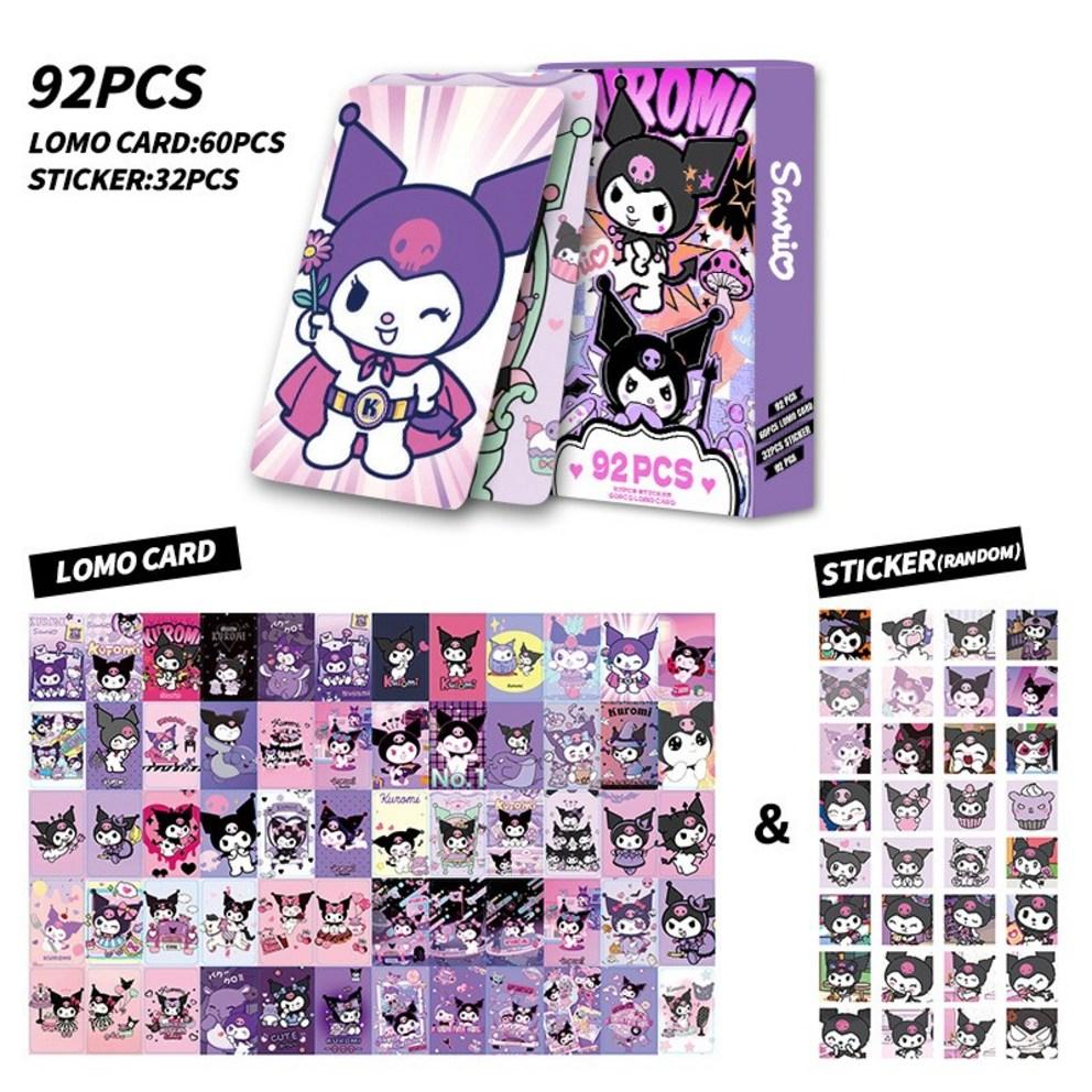 Same-day Shipping Sanrio Photocard Goods LOMO Illustration Photocard 60 Pcs + Mini Sticker 32 Pcs, Kuromi Black Photocard 6..., 1 Pc