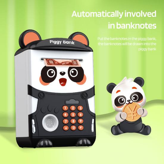 Barn Panda Sparebøsse Auto-Rull Passord Fingeravtrykk Opplåsing Batteridrevet Elektrisk Mynt Seddel Minibank Maskin Gutter Jenter Bursdagsgave