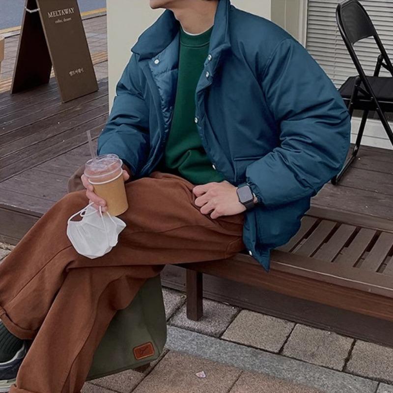 

Хлопковое пальто с воротником-стойкой, мужское, зимнее, теплое, свободного кроя, в корейском стиле, модное, универсальное, утолщенное пальто-пуховик 2XL синий