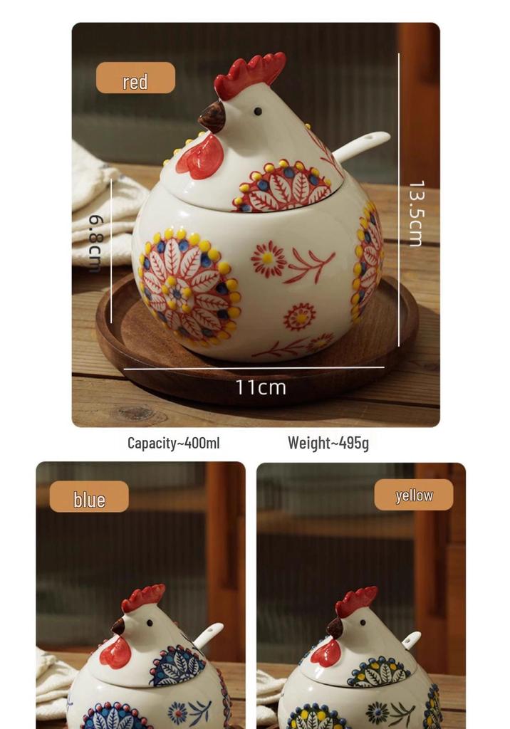 Ceramic Chick Spice Jar with Lid & Spoon - Moisture-Proof, High-End Kitchen Salt & Chili Shaker.