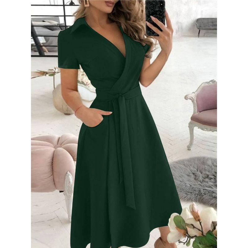 V-neck Printed Buttock Wrap Dress for Womenv Collar Print Sheath Dress