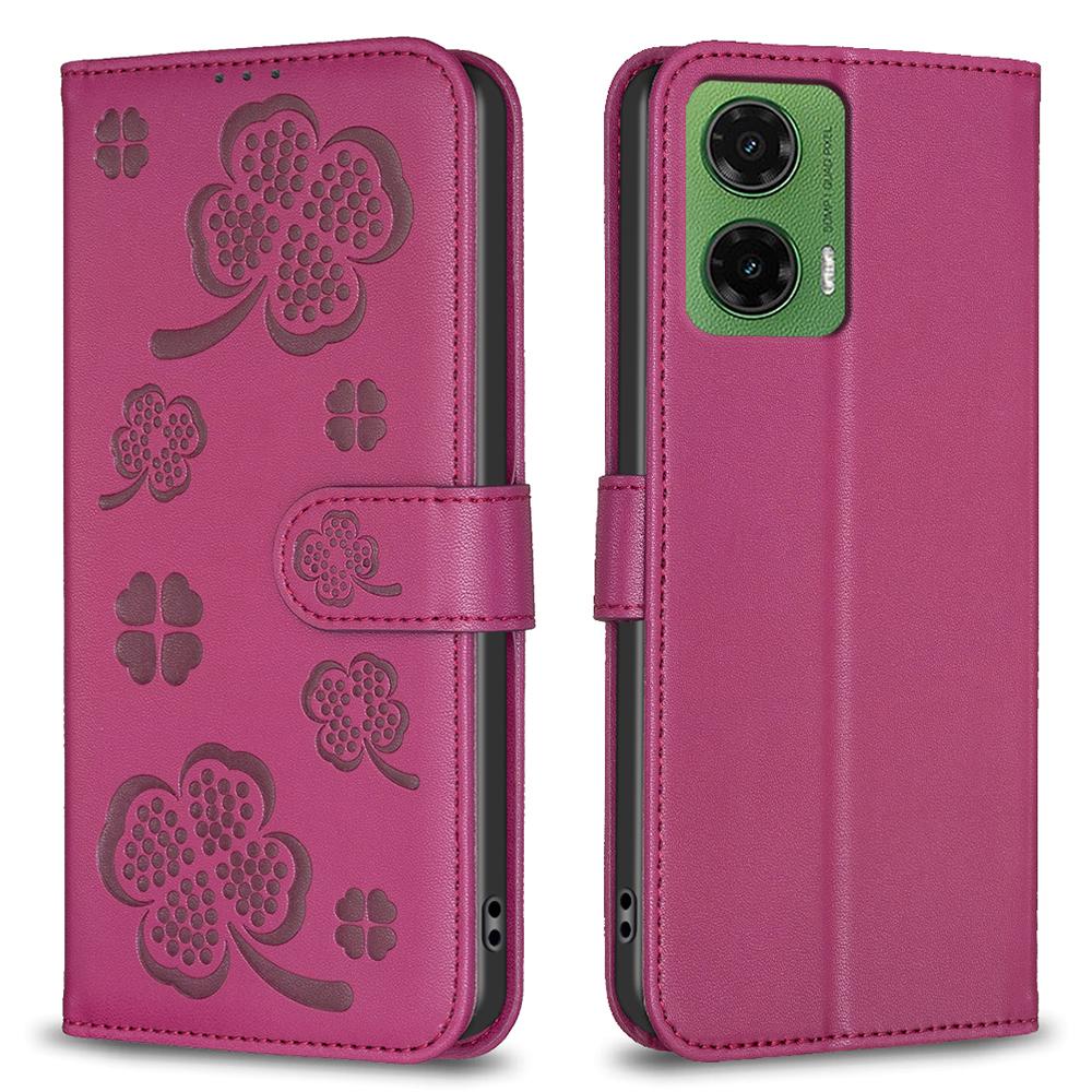 For Motorola Moto G35 5G Case Clover Pattern Wallet Stand View Leather Phone Cover