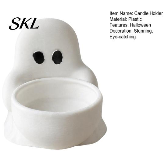 Ghost Themed Home Decoration Halloween Candle Holder, Cute 3D Printed Tea Light Holder for Decor Scented Candles, Small Tabletop Candy Dish