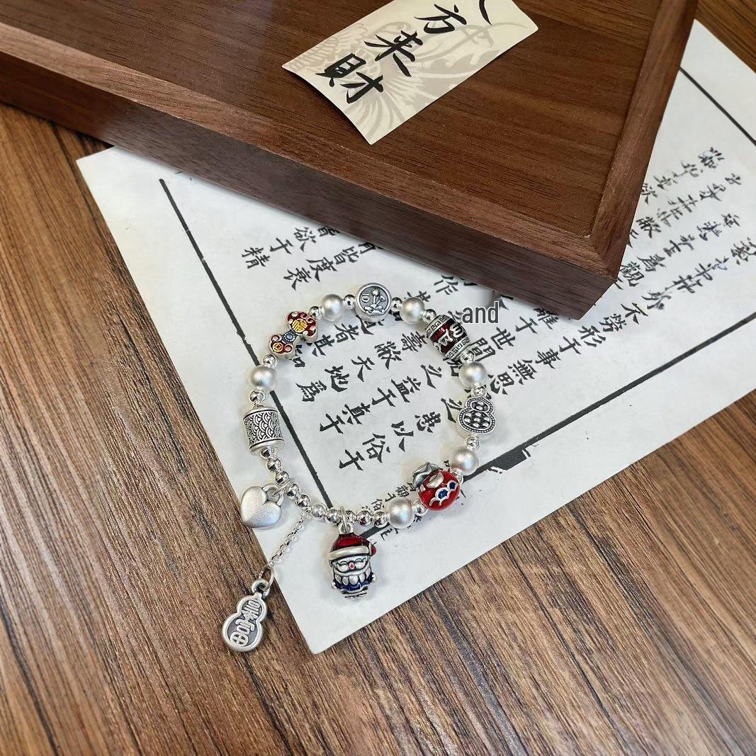 Sterling Silver Santa Claus Charm Bracelet - Christmas Good Luck Delivered, Wish-Making Accessory 16mm