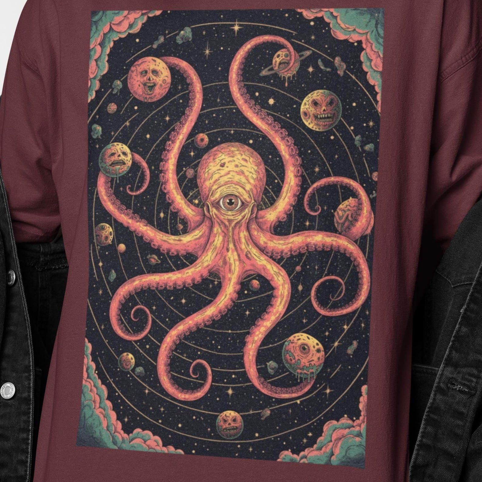 Surreal Solar System Octopus Tee | Eyeball Octopus Art Shirt | Surreal Galaxy Horror Graphic | Weirdcore Fashion Top 2XL