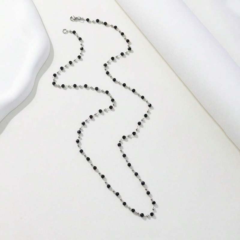 2024 New Fashion Black Glass Long Y-shaped Necklace for Women Fashion Zinc Alloy Color Round Bead Chain Necklaces Zircon Gift