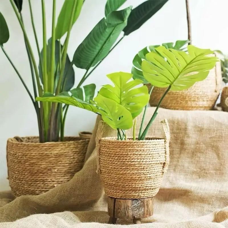 3Pcs Rattan Straw Woven Flower Pot Basket S/M/L Planter Baskets for Garden Terrace Balcony Home Furniture Decor