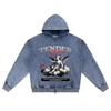 DTG print Knitted Denim Zip-Up Hoodie Angel Brother Print Zipper Hoodies  