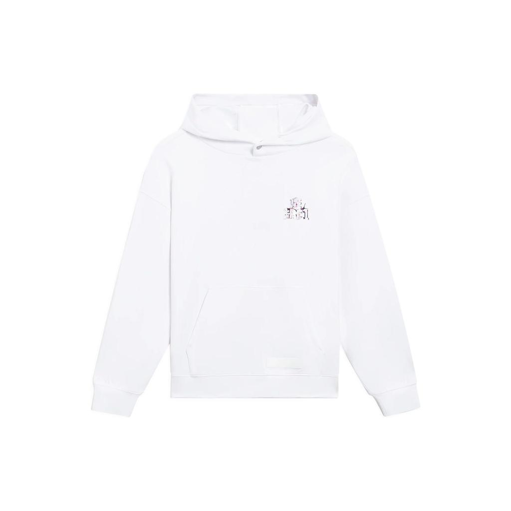 Li-Ning X Artist Glare Co-Branded Wade Series Graphic Print Oversized Pullover Hoodie Unisex Hoodies White AWDS581-2