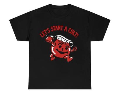 Comencemos un culto Kool Aid Man Pesado Negro Idea Divertida Camiseta Unisex