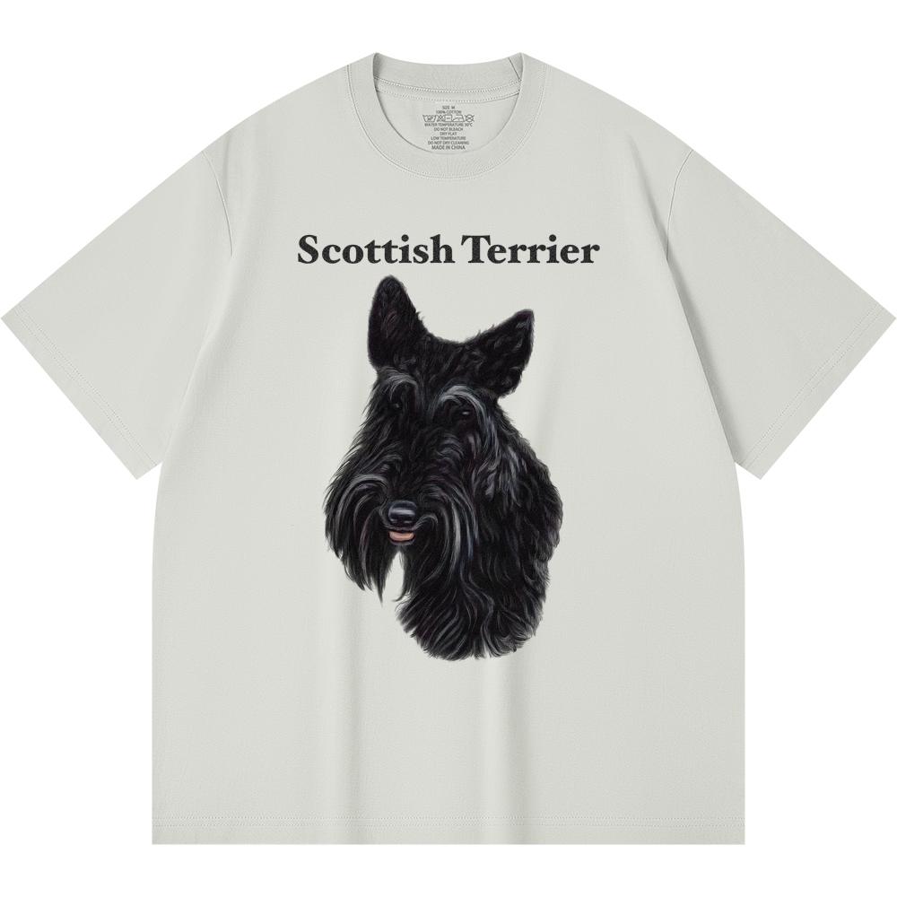 230GSM 100% Baumwoll-T-Shirt Schottischer Terrier Print T-Shirts Lustiger Harajuku-Stil Gekämmtes Baumwoll-T-Shirt