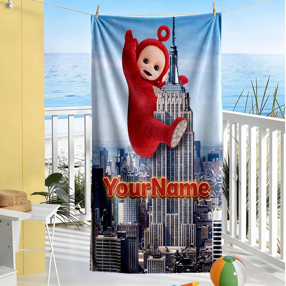 Teletubbies Personalized Name Beach Towel Quick-Dry Soft Microfiber Suitable for Swimming Gym Camping Yoga Vacation