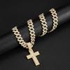 Hip Hop Alloy Full Diamond Cross Pendant Fashion Trend Rap Men's Cuban Chain Necklace Jewelry