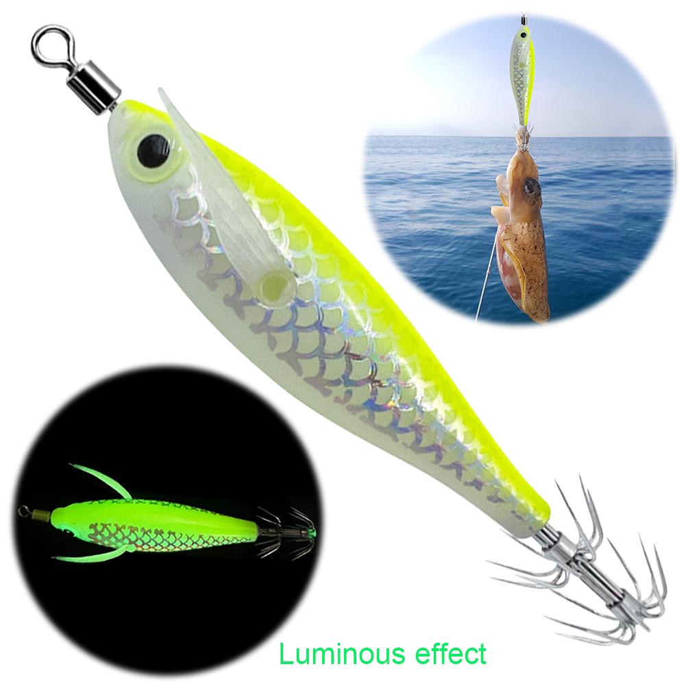 5-20pcs Luminous Squid Jigs Luminous Squid Hook Cuttlefish Attracting Lure Double Hook Squid Jigs Lure Luminous Wood Shrimp Lure