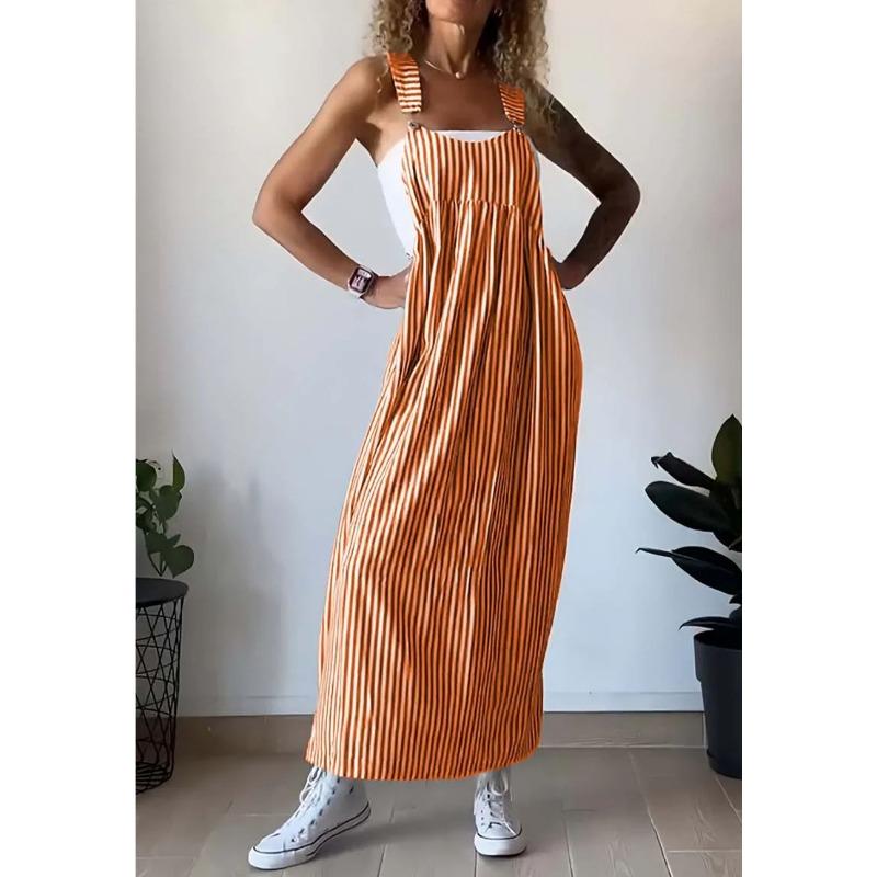 Damen Sommermode Gestreiftes Hosenträgerkleid