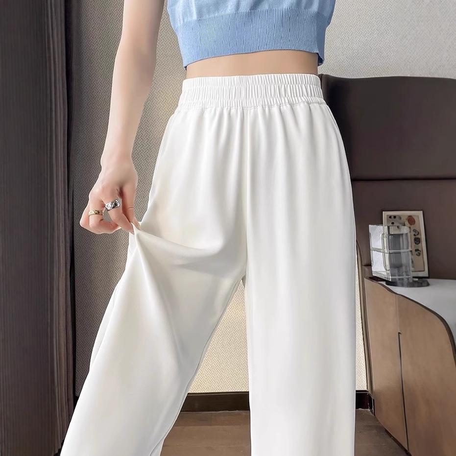 Women's Summer High-Waisted Black Wide-Leg Floor-Length Pants