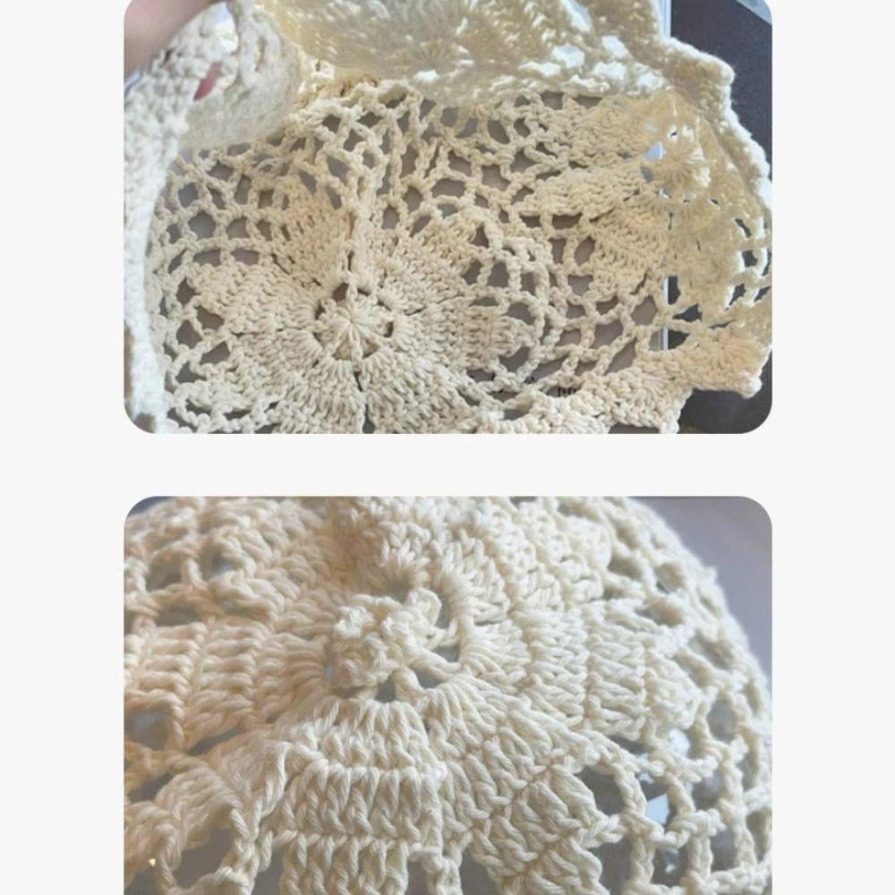 Thin Crochet Flower Hat Bohemian Style Hollow Out Knitted Hat Fashion Weave Cap  Spring and Summer
