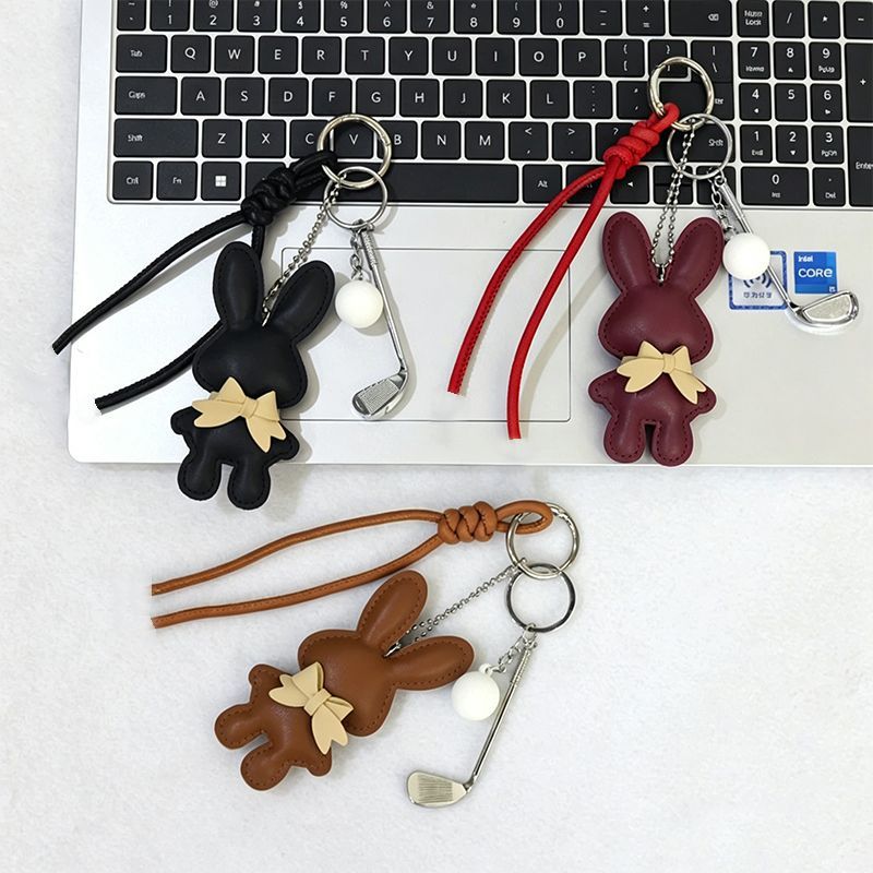 Yogodlns Lovely Bunny Cartoon PU Leather Pendant Cute Bag Accessories Girl Woman Gift Key Chains
