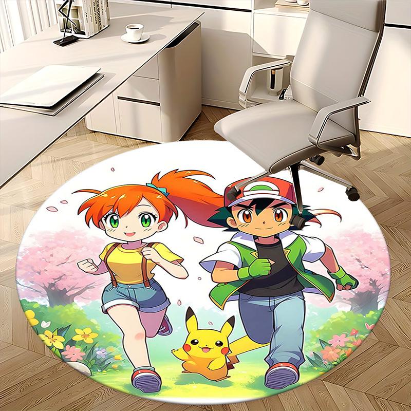 1pc Pokémon Pikachu & Friends Round Carpet - Anime Design, Office Chair Mat, Non-Slip Rug, Seasonal Gift, Suitable for Home Decor, Living Room