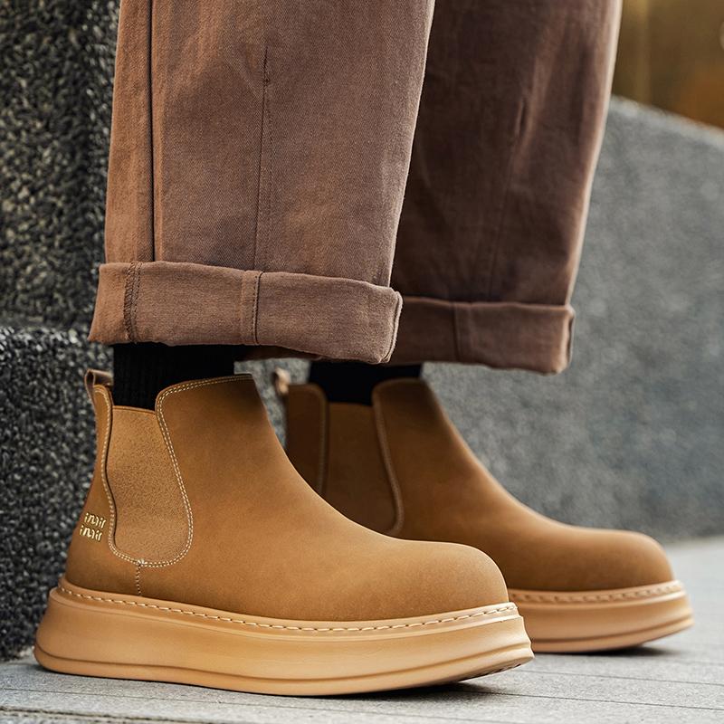 Winter/Autumn Chelsea Boots British Style Women Shoes Genuine Leather Shoes for Women Retro Carved Boots Round Toe Ankle Boots