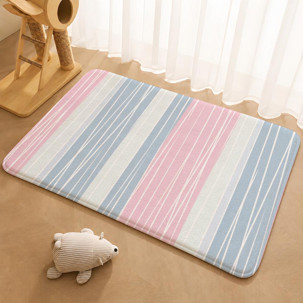 Colorful Striped Pattern Floor Mat Floor Mat Soft Flannel Non-Slip Door Rug for Living Room
