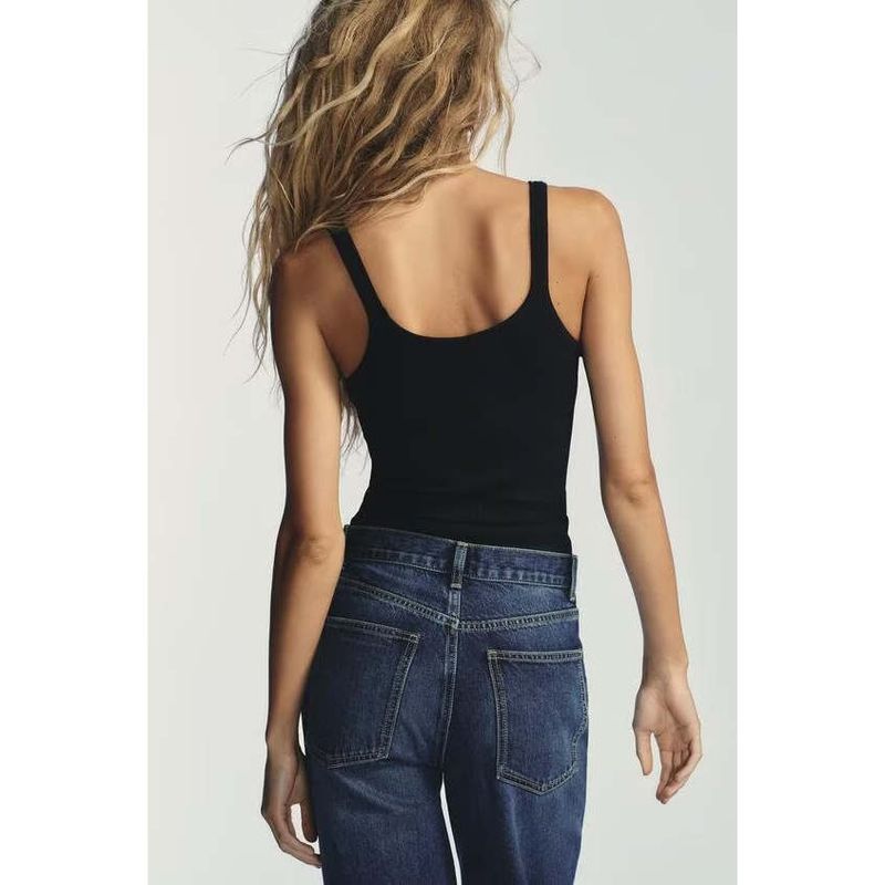 Zbzr Spring New Women clothes Western Style Fashion Flower Rib round Neck Sling Top 5644859 250