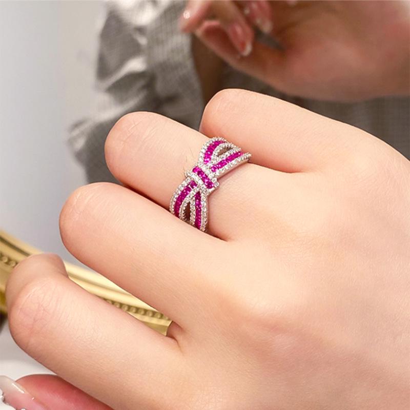 

Niche Design S925 Sterling Silver Gold-Plated Diamond Bow Ring for Women - Light Luxury Jewelry US Size 10