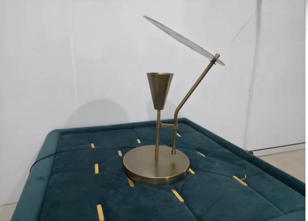 Mid-Century Italian Raw Brass and White Table Lamp Bedroom & Office Lighting Reflector Light