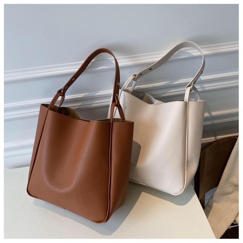 Retro bucket bag new trendy shoulder bag fashionable solid color large capacity women's bag