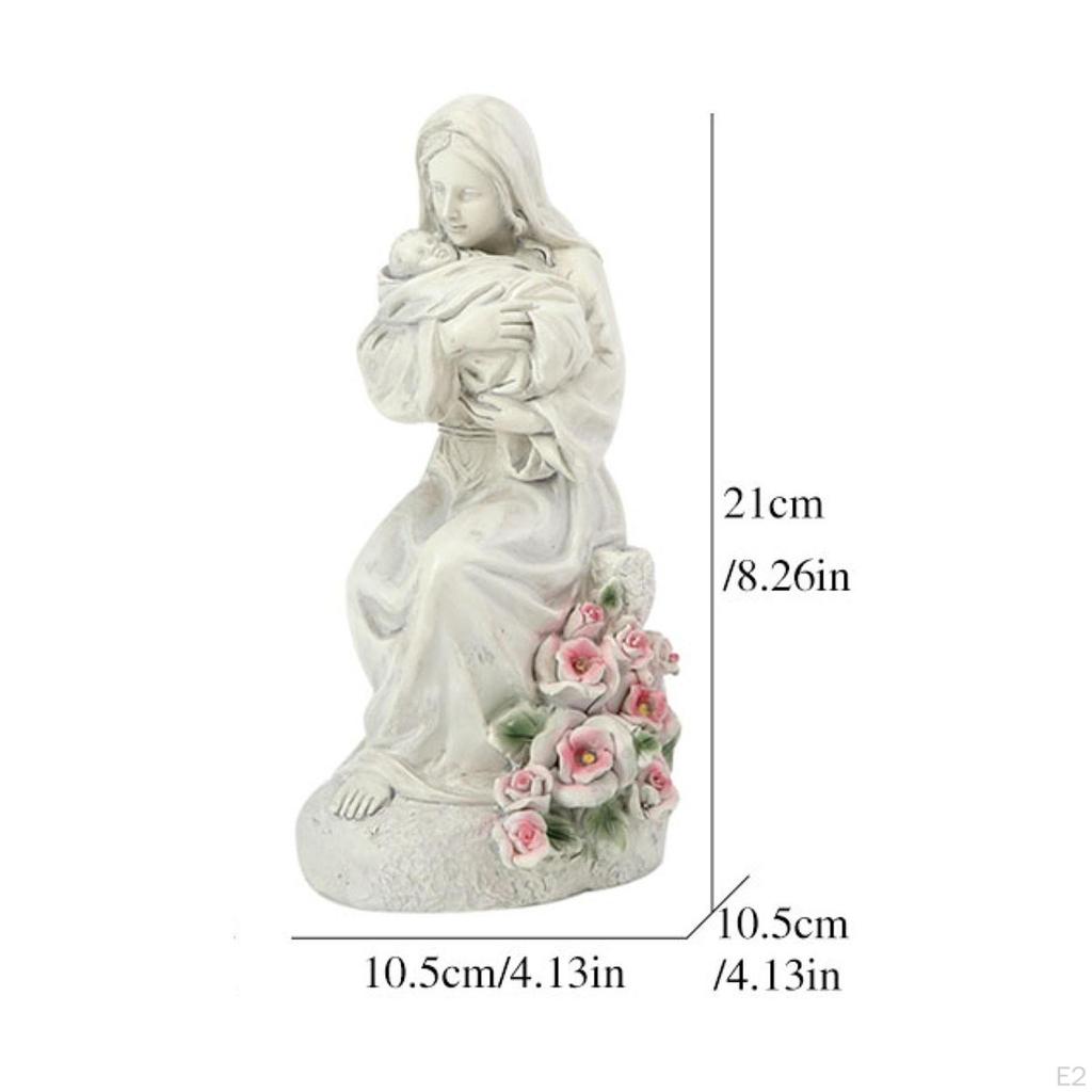 Mary Figurine Garden Light Lamp Resin Sculpture Jesus Statue for Altar Entryway Walkway