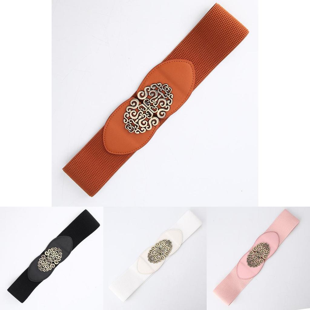 Fashion Ladies Wide Elastic Belt With Metallic Clasp For Business And Everyday Style