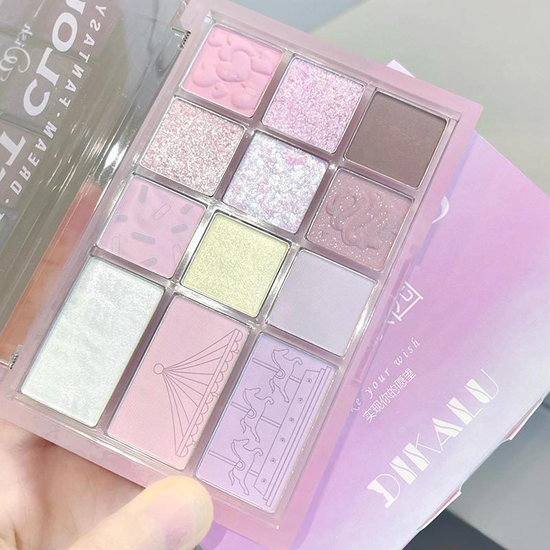 DIKALU 12-Color All-in-One Eyeshadow, Blush, Highlight & Contour Palette - Shimmer & Matte