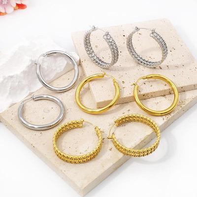 European & American Fashion Geometric Round Gold-Plated Titanium Steel Earrings for Women