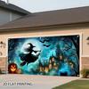 A 2D flat banner depicting a Halloween witch flying at night, perfect for decorating your garage door.zyc