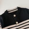 Herbst Koreanischer Stil Kleinkind Gestreifter Cardigan + Latzhose Set