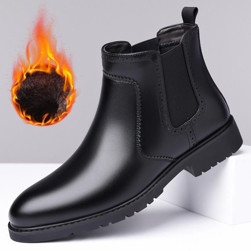 

Модные деловые формальные хлопковые кожаные туфли для мужчин Осень Зима Флисовые Утепленные Теплые и Противоскользящие Высокие Ботинки до Щиколотки для Мужчин 38