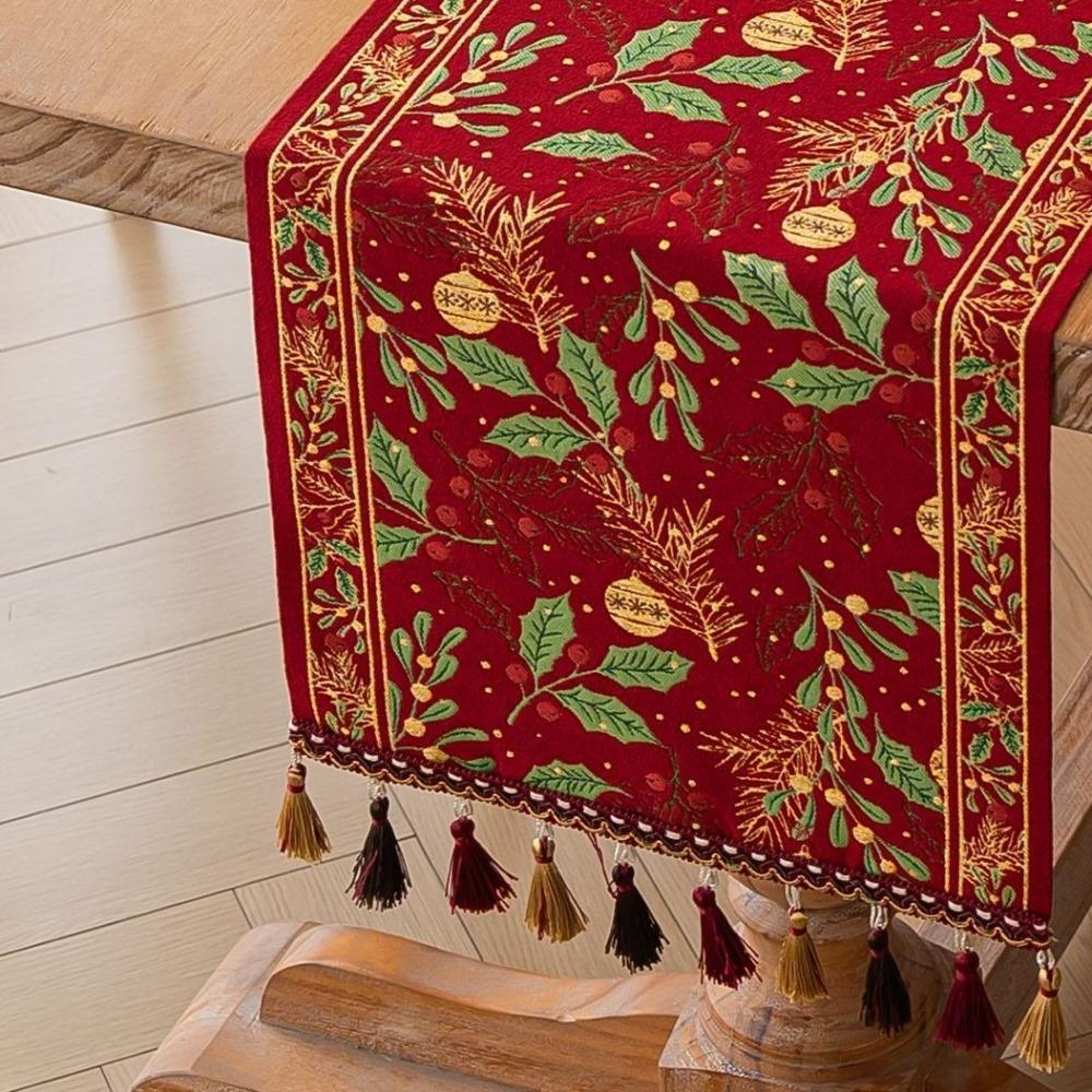 Gradient Tassel Christmas Table Runner Fringed Table Cabinet Cover Cloth Tablecloth  Kitchen