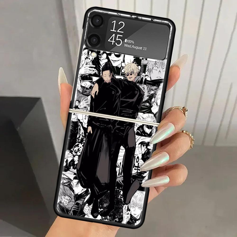 Jujutsu Japan Anime Harte PC-Handyhülle Für Samsung Galaxy Z Flip 6 5 4 3 Schwarze Abdeckung ZFlip6 Flip5 Flip4 5G Faltbare Druckhüllen