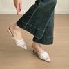 White Embroidery Lace Heels Mule Slide Woman Point Toe Stiletto Bride Shoes Ladies Elegant Wedding Party Dress Pumps New Popular