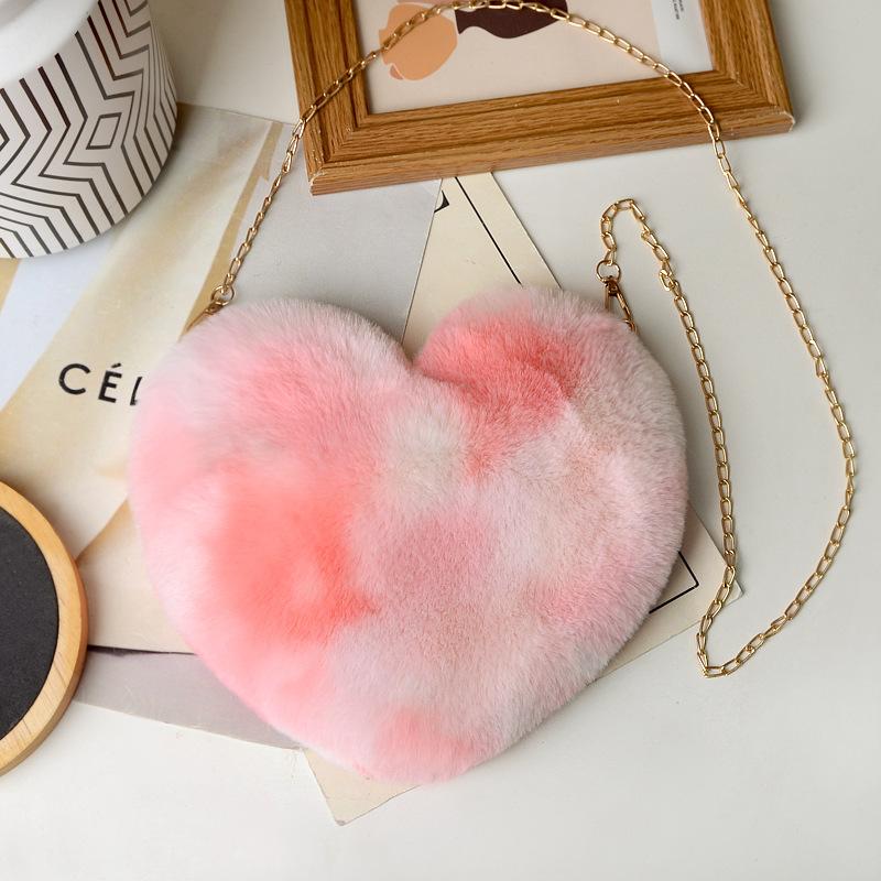 Imitation rabbit fur heart-shaped plush bag autumn and winter new women's bag versatile messenger bag love chain single shoulder portable