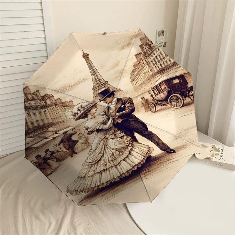 1PC Parisian, Eiffel Tower Umbrella-8-Rib Reinforced, Automatic Open, Lightweight & Durable, Cute Fashion Accessory for Outdoor-A1304