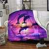Jumping Dolphins Purple Sunset Ocean Seascape Print Flannel Blanket Marine Wildlife Throw Blanket Soft Cozy Home Sofa Bed Decor