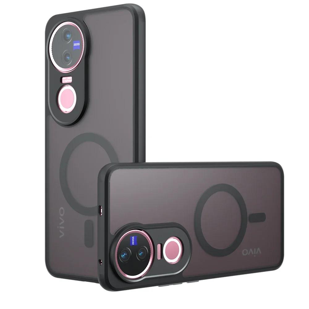 

Для Vivo V50 Lite V50E V 50 Magsafe Магнитный акриловый матовый чехол для Vivo V50 Lite Y29 4G Ударопрочный прозрачный чехол для телефона Жесткий бампер for VIVO V50E чёрный