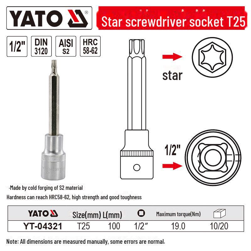YATO 1/2" Star Screwdriver Socket Set, Chrome Vanadium Steel, S2 Head