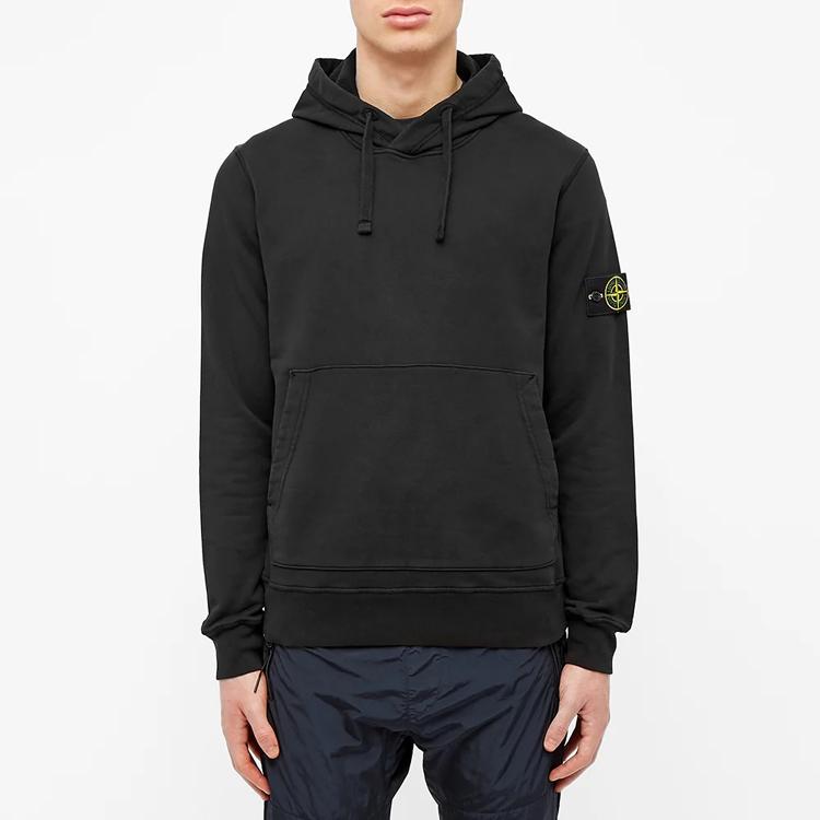 Stone Island Classic Logo Compass Badge Drawstring Hooded Sweatshirt Men sweatshirt Black 721564151-V0029